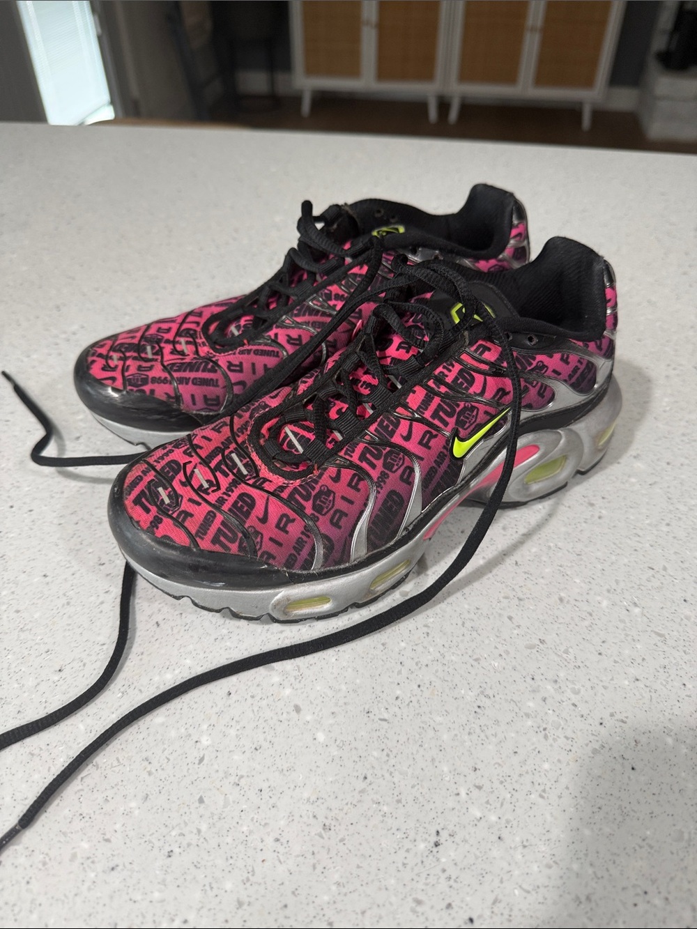 Nike Pink and Black Graphic Logo Running Shoes with Neon Accents